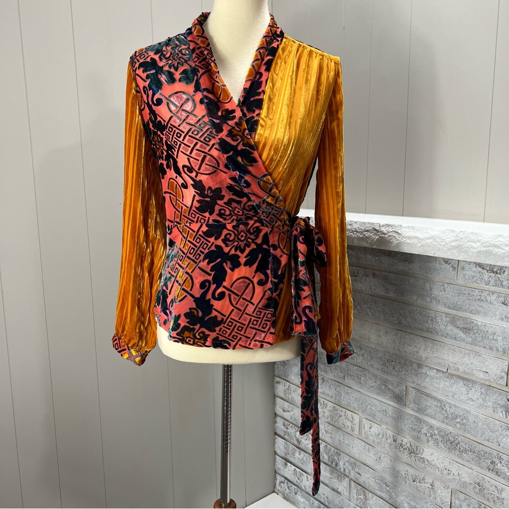 Anthropologie Moulinette Soeurs Velvet Burnout Patchwork Wrap Festival Top XS